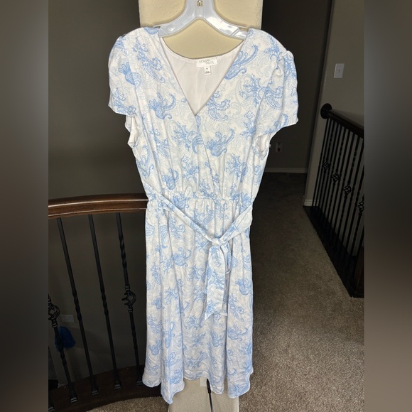 Morgan Taylor White and Blue Paisley Dress Size XL - Picture 1 of 12